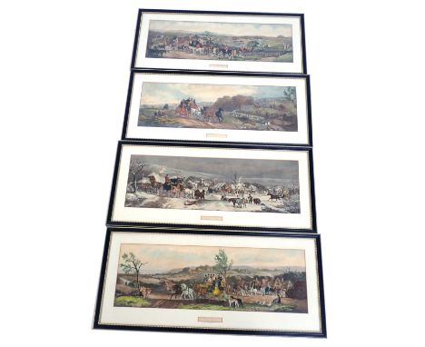 After Hughes (20thC School). Seasonal hunting scenes, comprising spring, summer, autumn and winter, 20cm x 62cm, framed and g