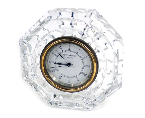 A Waterford crystal mantel clock, of octagonal form, 12.25cm wide. 