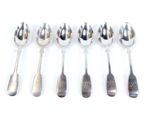 A set of six Victorian silver fiddle pattern teaspoons, each bearing the initial K, London 1893, 3.94oz.