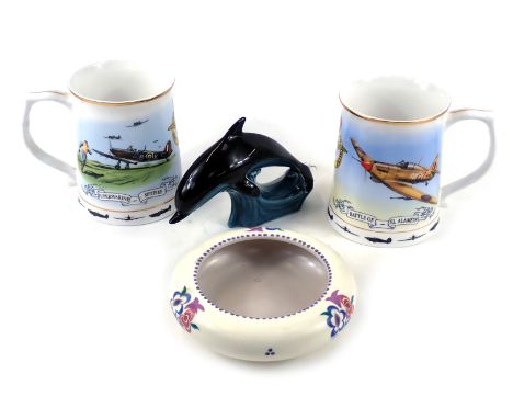 Four collectable ceramics, comprising a Gordon Davies WWII commemorative tankard for The Battle of Alamein, and The Battle of