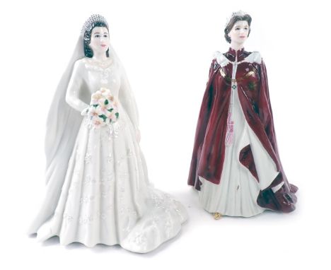 Two Royal Worcester figures, comprising HM Queen Elizabeth II and HRH The Duke of Edinburgh Diamond Wedding Anniversary 1947 