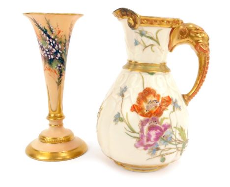 A Royal Worcester porcelain jug, c1890, of lobed and moulded form, with a gilt elephant's head and tusk handle, shape no 419,