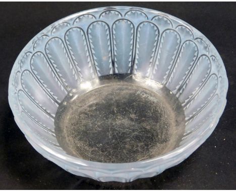 A R Lalique glass bowl, with two tier fluted outer border bearing signature, 13cm diameter.