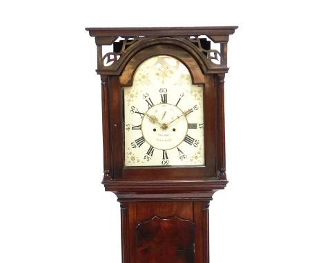 A Georgian mahogany longcase clock, by Samuel Hill of Sheffield, the break arch dial bearing Roman and Arabic numerals, subsi