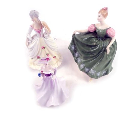Three ceramics ladies, comprising a Coalport Loretta miniature figure, Royal Doulton Michelle, HN2234, and a Royal Worcester 
