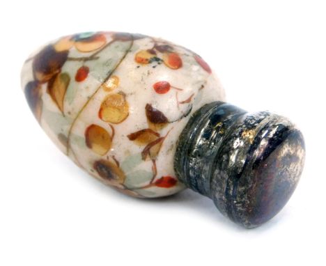 A small Victorian porcelain scent flask, the silver cap with screw fitting, indistinct marks, the egg shaped porcelain body p