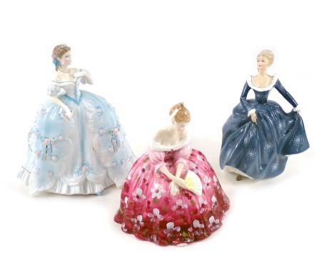 Three Royal Doulton and other figures, comprising Royal Doulton Victoria, HN2471, Fragrance HN2334, and Royal Worcester The F