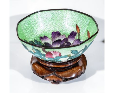 A Japanese cloisone bowl on stand.15cm by 9cm with stand.