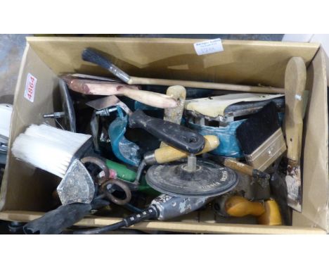 Mixed tools including a sander and paint brushes. Not available for in-house P&amp;P 