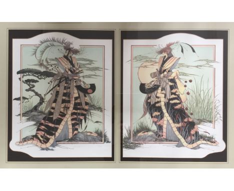 GRAHAM ILLINGWORTH. Two framed limited edition prints, signed in pencil ‘J.C.G. Illingworth’, depicting Japanese Samurai: one