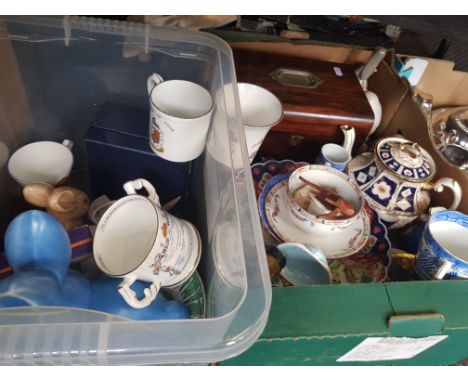 A rosewood sewing box, together with a selection of various glassware, Lladro figurines, Hohner mouth organ, Beswick Peatrix 