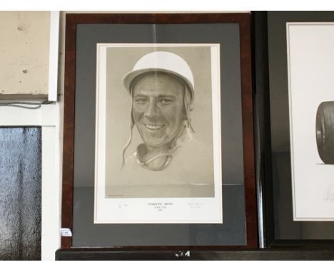 R. ELVIN study of Stirling Moss, 1961. 'Mr Motor Racing' signed by Stirling Moss. 45cm x 30cm. Edition of 750 (ARR)