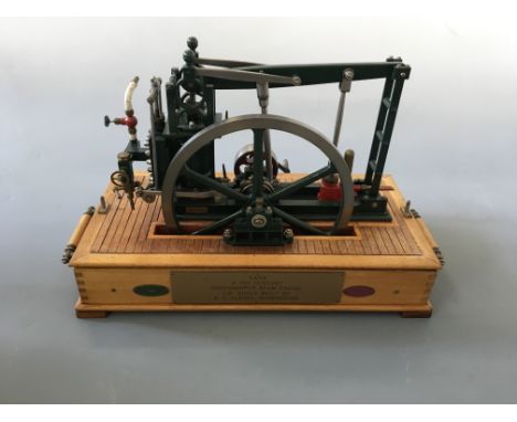 A model by Arnold Clarke, A 19th Century grasshopper beam engine, 1/8” scale, exhibitioned in 1991 and 1993, in Perspex case.