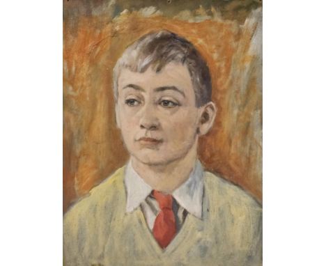 Oil on board, portrait of a young boy, unframed and unsigned. H.46 W.36cm. 