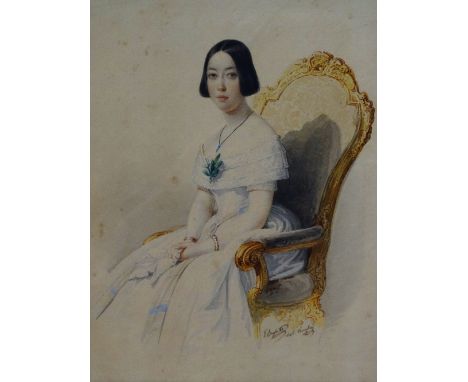 G. BULATE  Portrait Of A Seated Young Lady thought to be Caroline Vernon Watercolour Signed and inscribed 26.5 x 20cm