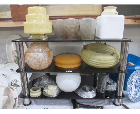 A good collection of vintage and retro glass and other lamp shades