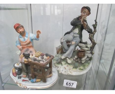 Two Capodimonte figures - The Cobbler and Clarinet player (a/f)