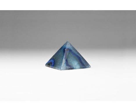 A finely cut and polished blue stained agate pyramid, with honeycomb crystals formations. 37 grams, 36mm (1 1/2"). From the h