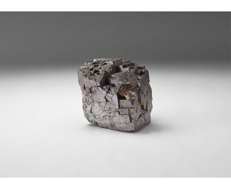A fine lustrous grey galena specimen in white card tray with label reading: 'GALENA, Tri-State, USA'. 394 grams, 44mm (1 3/4"