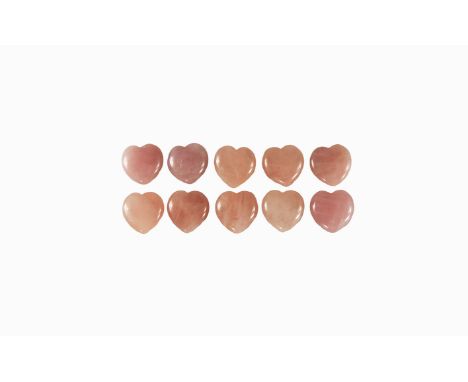 A group of ten carved and polished rose quartz hearts. 105 grams total, 24mm (1"). From the historic ‘Victorian Museum’ and l