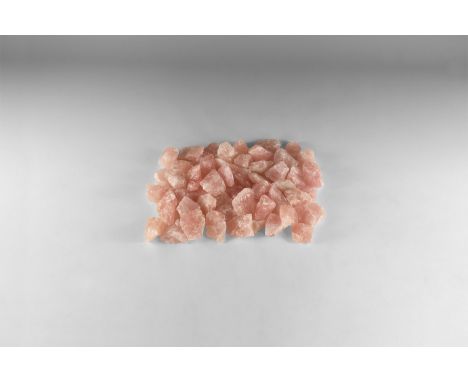 A group of fifty good sized specimens of rose quartz. 1.67 kg total, 32-58mm (1 1/4 - 2 1/4"). From the historic ‘Victorian M