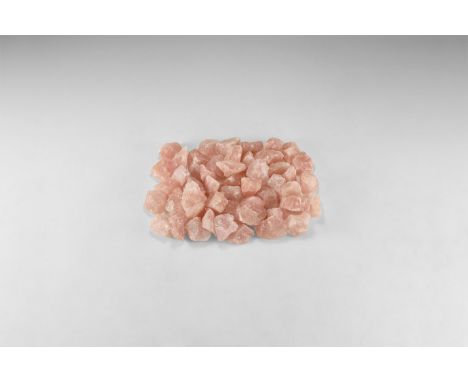A group of fifty pale pink quartz from South Africa. 1.31 kg total, 35-42mm (1 1/4 - 1 1/2"). From the historic ‘Victorian Mu