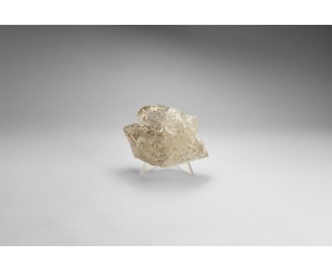 A large transparent fenster quartz specimen formed from two large and several smaller crystals. 255 grams, 98mm (3 3/4"). Fro