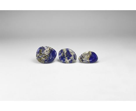 A group of three polished lapis lazuli specimens, carved as dishes. 151 grams total, 55-61mm (2 1/4"). From the historic ‘Vic