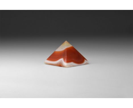 A finely cut and polished white and orange stained agate pyramid. 14 grams, 26mm (1"). From the historic ‘Victorian Museum’ a