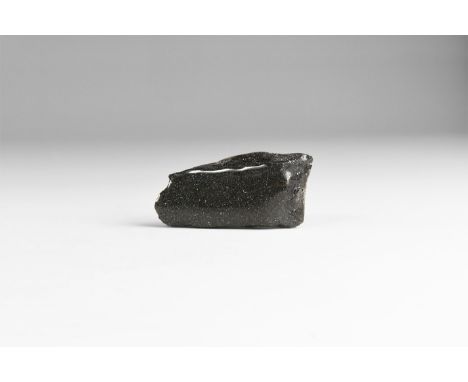 A fine polished specular hematite specimen in white card tray with label reading: 'SPECULAR HEMATITE, Michigan, U.S.A.'. 16 g