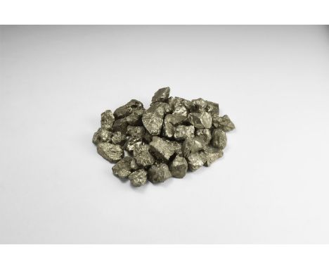 A group of forty-eight gold-coloured pyrite chunks. 18-47mm (3/4 - 2"). From the historic ‘Victorian Museum’ and later collec