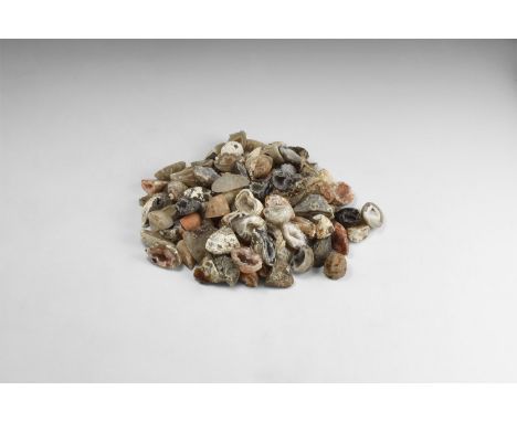 A mixed group of one hundred cut and polished mini geodes, from Brazil. 618 grams total, 21-36mm (3/4 - 1 1/2"). From the his