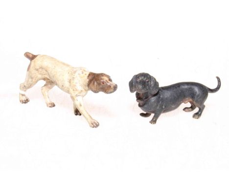 Two early 20th Century cold painted bronze dogs, pointer and dachshund, 7cm and 8cm, probably Austrian.