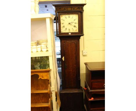 Antique oak 30 hour longcase clock having square painted dial (for restoration).