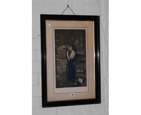 Early 20th Century framed coloured print of Pandora.