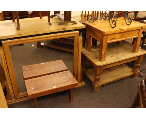 Two pine coffee tables, pine stool and dressing mirror (4).