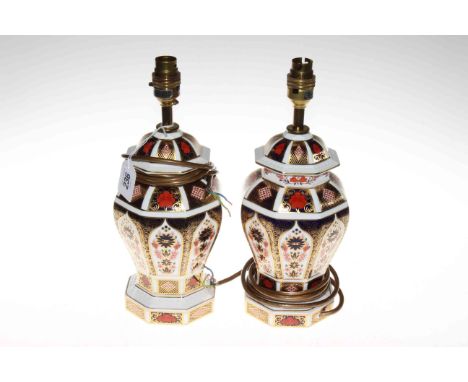 Royal Crown Derby Old Imari pair of lamps, with boxes.