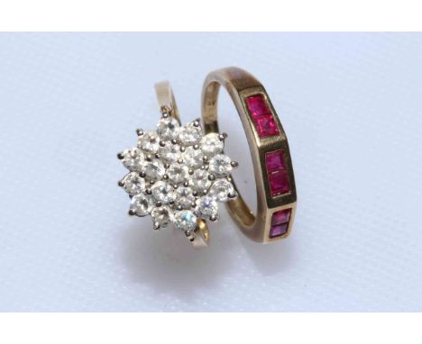 9 carat gold cluster ring and 9 carat gold ruby set ring (2).