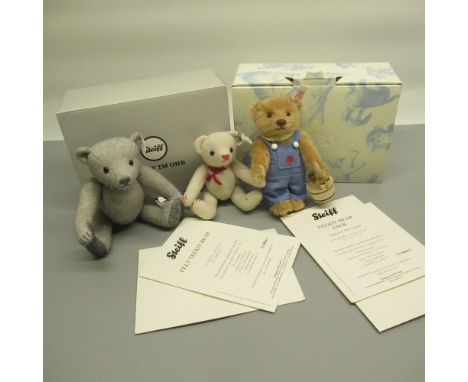 Steiff Teddy Bear Jack, H14cm, limited edition 350/2000, Steiff Felt Teddy bear in grey with diamante collar, H17cm, limited 