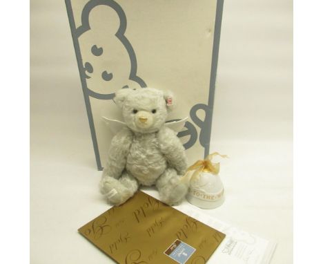 Steiff 2007 Lladro Angel Bear, in light grey with porcelain wings and bell, H28cm, limited edition 1784/2007, boxed with cert