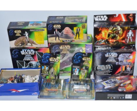 Collection of Star Wars toys and figures set from Disney Hasbro including A Wing, AT-ST, TIE Fighter, unboxed figures, etc 