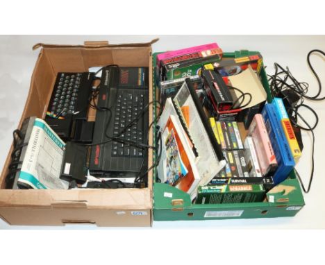Sinclair +3 128k ZX Spectrum computer console, an early Sinclair ZX Spectrum with rainbow motif and rubber keys, other relate