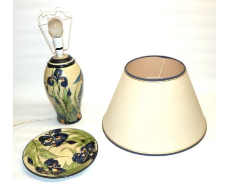 C20th Studio pottery table lamp, baluster body decorated with stylized birds and flowers on a cream ground, signed Paul Jacks