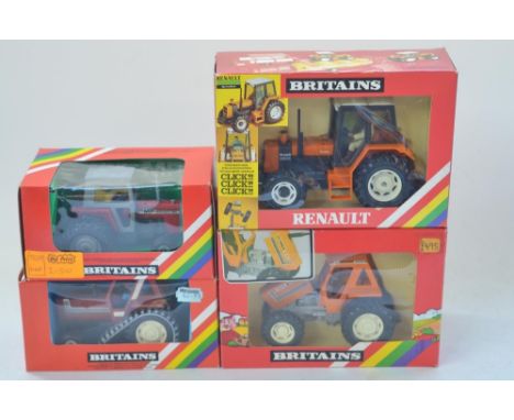 Four boxed 1/32 Britain's tractor models: Renault Tractor "Click" with engine noise (9518), Fiat Double Rear Wheel (9529), Fi