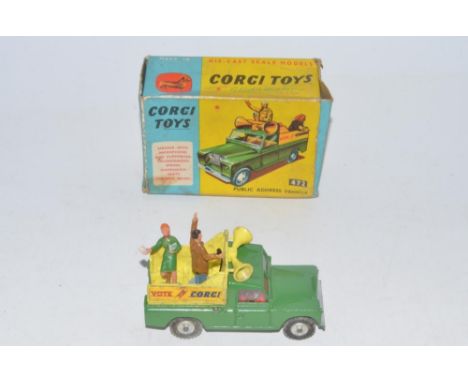 Vintage Corgi Toys diecast Public Address Vehicle (item 472) Land Rover with figures 