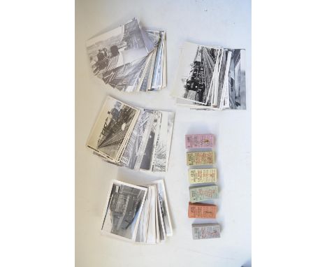 Collection of bus ticket books and photos and railway related postcards. Qty 