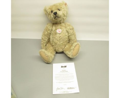 Steiff Theo Teddy Bear in grey mohair, H45cm, limited edition 547/1500, boxed with certificate 