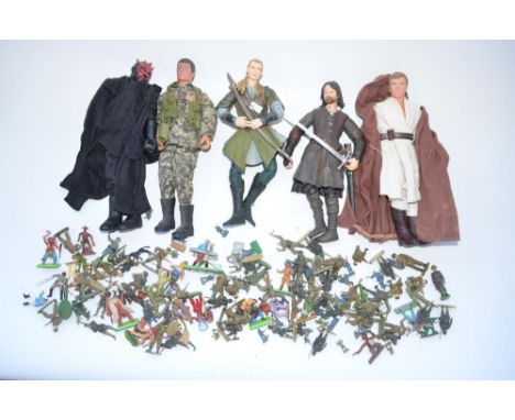 Collection of five large scale action figures, including action man, Star Wars and Lord Of The Rings figures and a collection