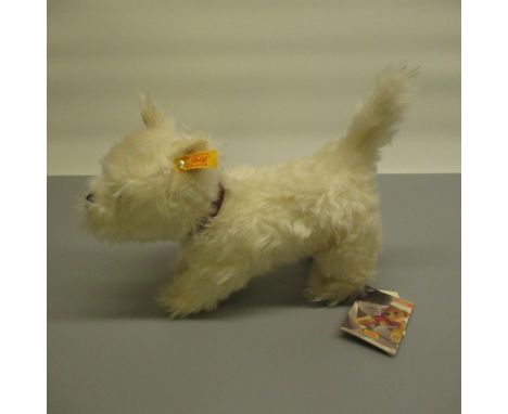 Steiff Treff the West Highland Terrier in white mohair, L28cm, with original tag 