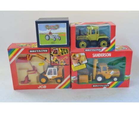 Four boxed 1/32 Britain's models: Ferguson TE 20 Tractor Golden Anniversary model (8711), JCB Loadall (9519), Sanderson Rough